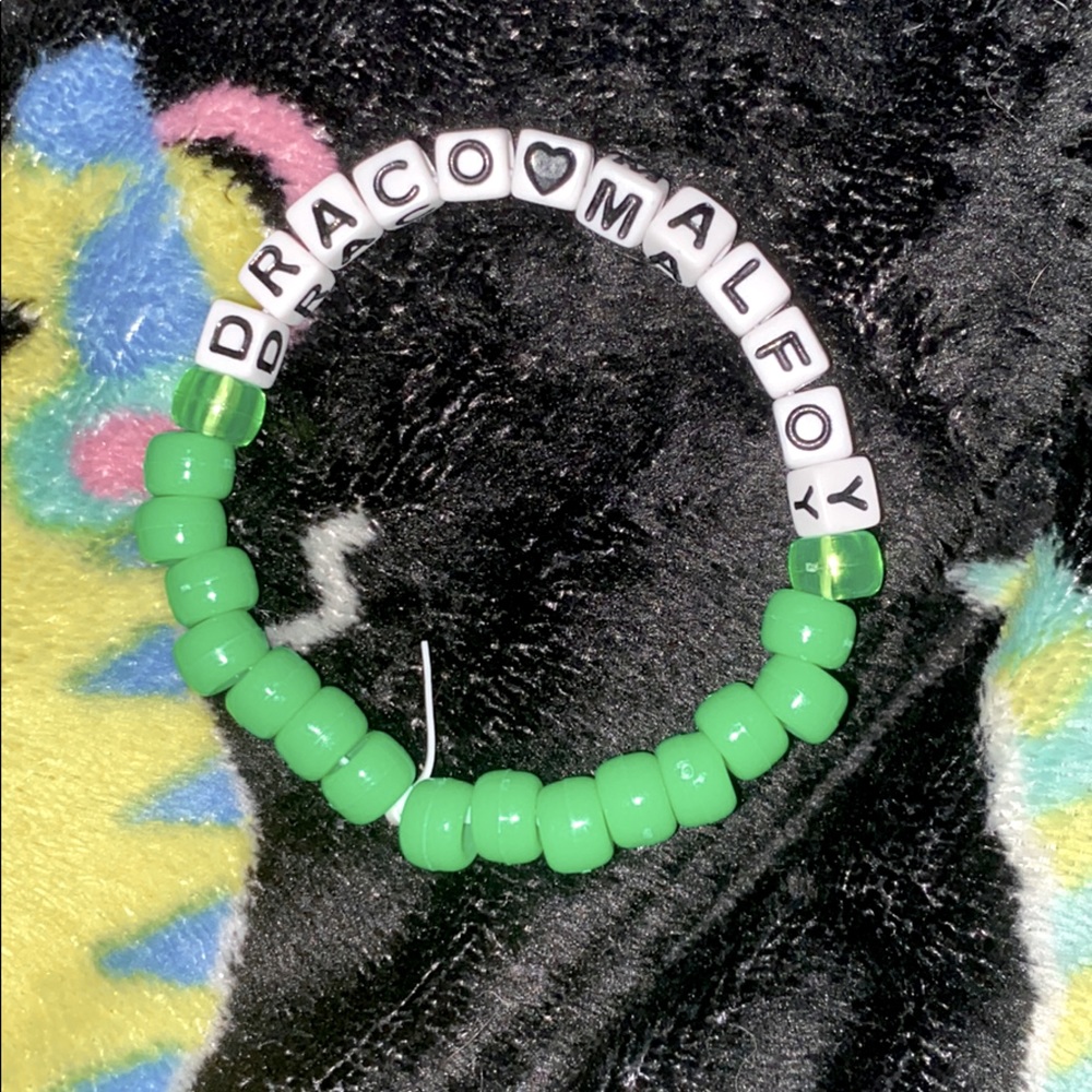 This is a homemade beaded draco malfoy bracelet!